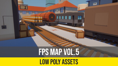 Low Poly FPS Map Vol5 - Railway Station Map with Trains