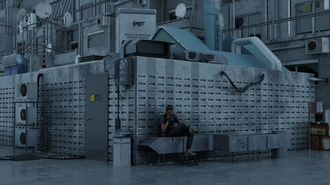 Dystopian Building Roof Scene 3D Blender File (Textured) + (FBX - OBJ - MTL Files)