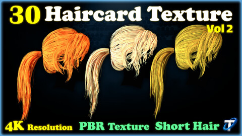 30 Haircard PBR Textures for Short Hair - PBR (MEGA Bundle) - Vol 2