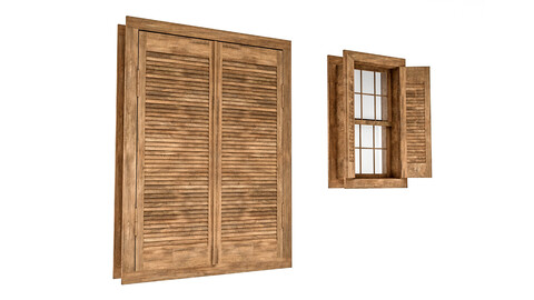 Village window with wooden cover Low-poly 3D model