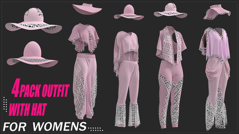 4 pack outfits with hat for women vol4 Marvelous & Clo3d / FBX / OBJ
