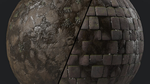 Pavement Materials 42- Muddy Stone Paving | Sbsar Pbr 4k Seamless