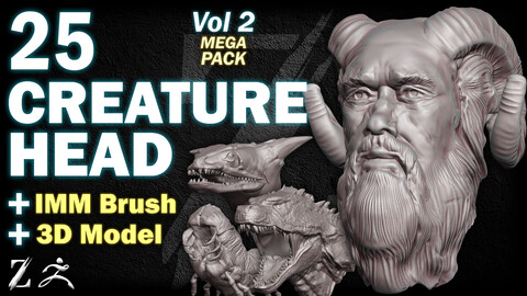 25 ZB ART Creature Head For ZBrush (IMM Brush + 3D Model) - Vol 2