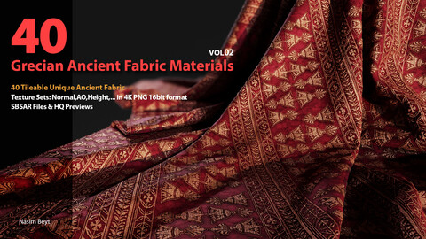 40 Tileable Ancient Fabric Pattern (Grecian) - VOL 02. SBSAR+4K PBR Materials