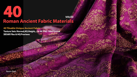 40 Tileable Ancient Fabric Pattern (Roman) - VOL 03. SBSAR+4K PNG