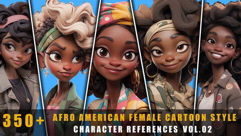 350+ Afro American Female Cartoon Style - Character References Vol.02