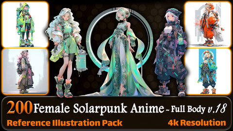 200 Female Solarpunk Anime (Full Body) Reference Pack | 4K | v.18