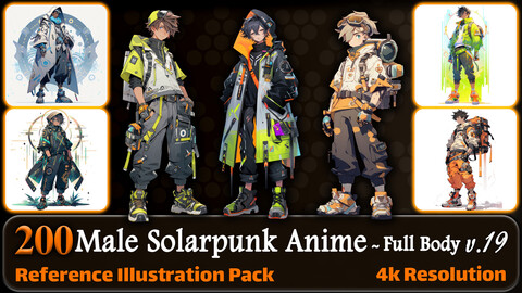200 Male Solarpunk Anime (Full Body) Reference Pack | 4K | v.19