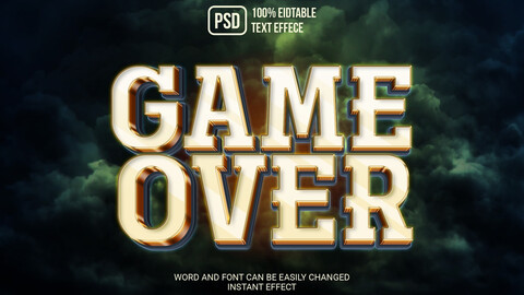 3D Game Over. PSD fully editable text effect. Layer style PSD mockup template.