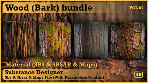 Tree Bark Material (Bundle) - VOL 01 - Maps & SBS & SBsar