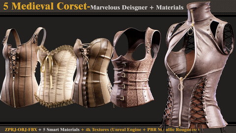 5 Medieval Corsets/Marvelous Designer-OBJ-FBX-5 Smart Materials-4K Textures(unreal + PBR)