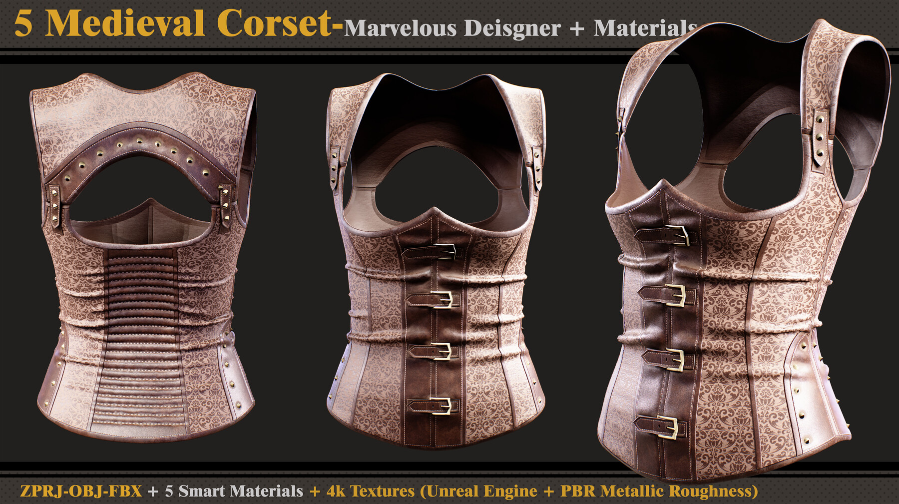 ArtStation - 5 Medieval Bracers /Marvelous Designer (ZPRJ + FBX + OBJ)