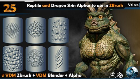Reptile and Dragon Skin Alphas to use in ZBrush Vol 06