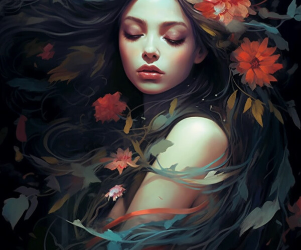 ArtStation - Blooming Shadows: A Serene Portrait of Floral Grace 5 ...