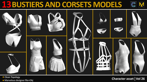 13 BUSTIERS AND CORSETS MODELS, MARVELOUSE DESIGNER AND OBJ FILES