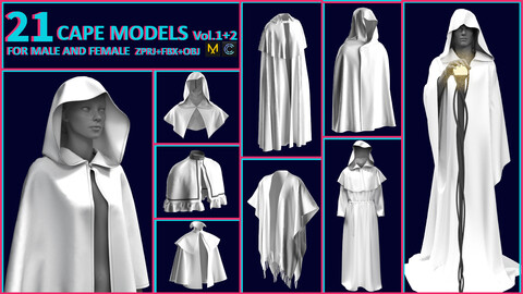 21 Cape MODELS for female and male VOL.01+02 / Marvelous Designer / CLO 3D