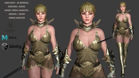 AAA 3D FANTASY FEMALE WARRIOR / KNIGHT - REALISTIC RIGGED GAME READY CHARACTER