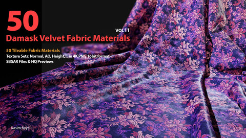 50 Tileable Damask Pattern Velvet Fabric Materials-VOL11. SBSAR+4K PBR Materials