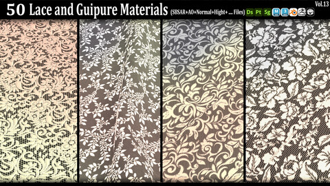 50 Lace and Guipure Materials (SBSAR+AO+NRM+Texture Files).vol13