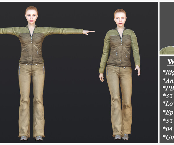 ArtStation - Woman 14 With 52 Animations 32 Morphs | Game Assets