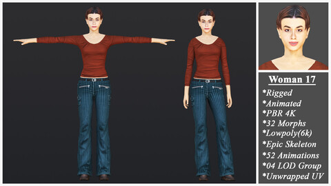 Woman 17 With 52 Animations 32 Morphs