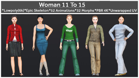 Woman 11 To 15 With 52 Animations 32 Morphs