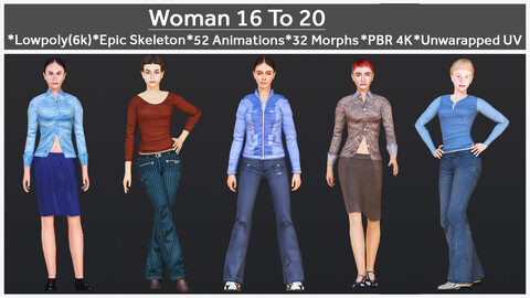 Woman 16 To 20 With 52 Animations 32 Morphs