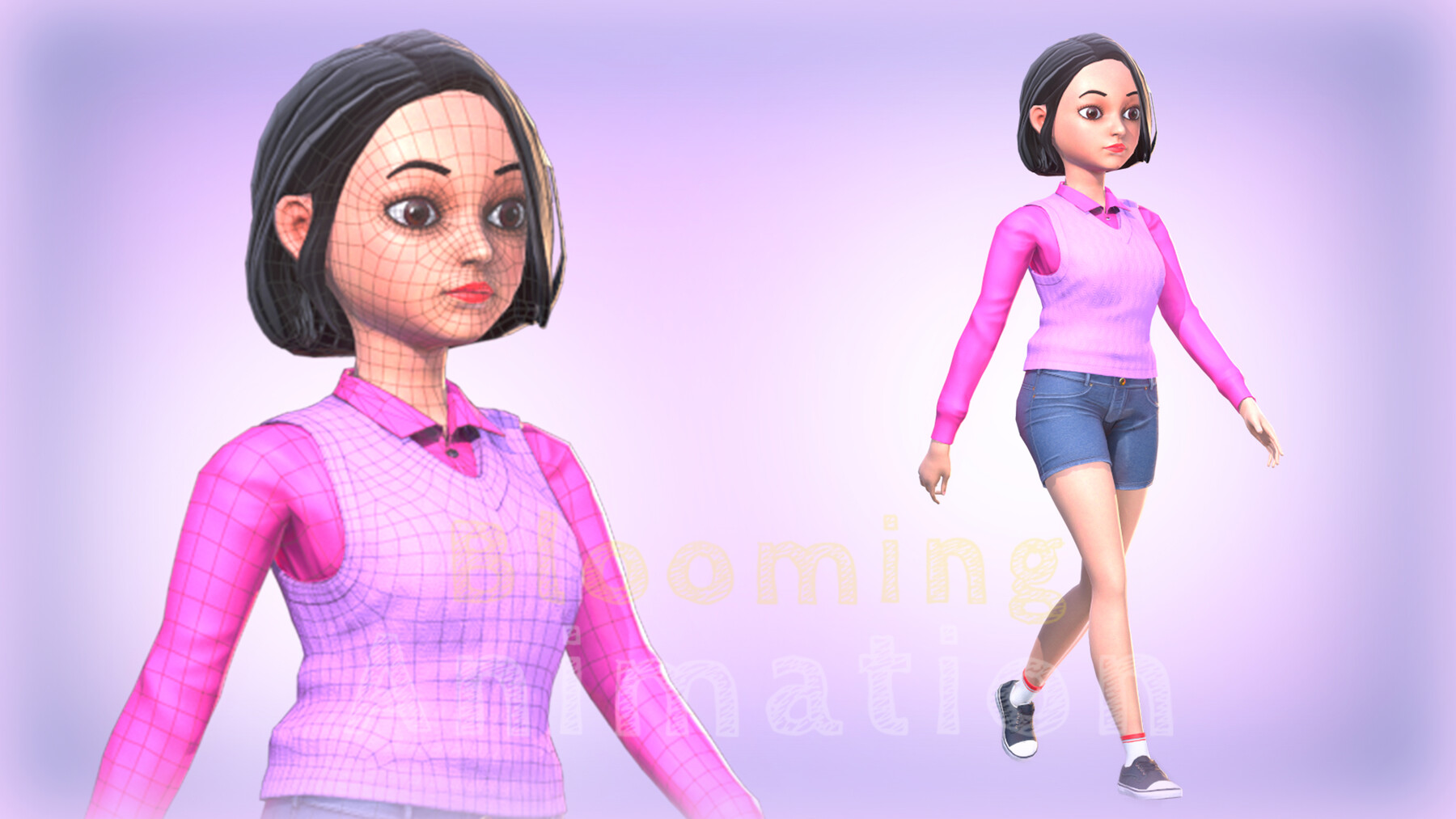 ArtStation - Stylized Girl - Rigged Low-poly 3D model | Game Assets