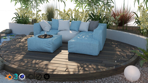 garden patio with outdoor furniture with pool