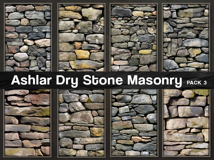 ArtStation - 8 Tileable Seamless Stone Wall Ashlar Dry Stone Masonry  Textures - 1024px - Pack 3