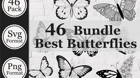 Butterfly SVG Bundle, Butterfly PNG, Butterfly Silhouette, Black and transparent Butterflies for digital crafting, Clipart, Cricut Cut file