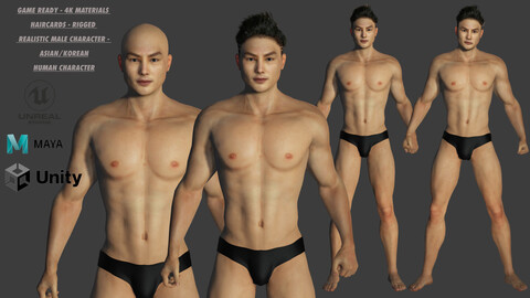 AAA 3D ASIAN KOREAN MUSCULAR MAN - REALISTIC RIGGED GAME READY CHARACTER