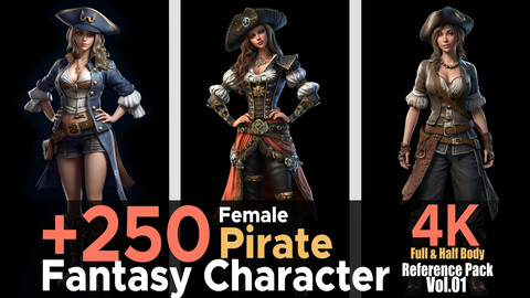 +250 Female Pirate (Fantasy Character) Vol.01 | 4K | Reference Pack