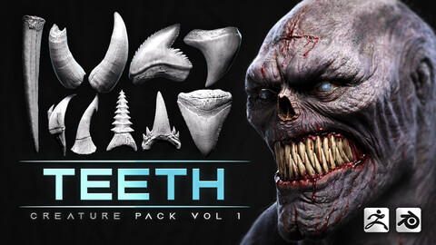 44 TEETH - High Detailed Teeth For Creatures - IMM Zbursh, Blender