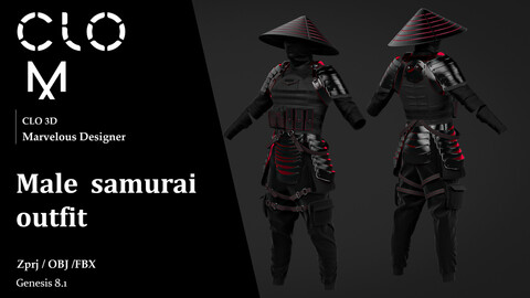 Male  samurai  outfit/ Marvelous Designer/Clo3D project file + OBJ