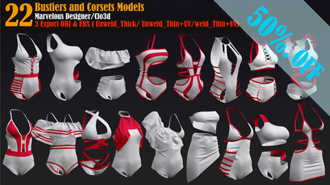 22Bustiers and Corsets Models (Marvelous/CLO +ZPRJ  +OBJ+FBX+UV)