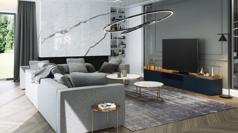 Living Room Interior 3D Scene-04 for Cinema 4D and Octane Render