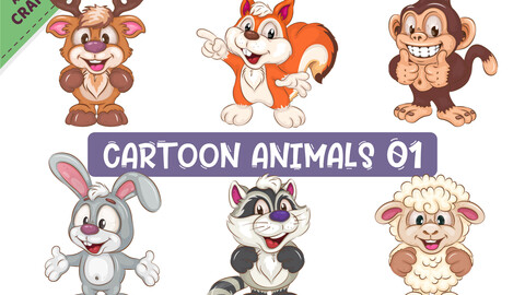 Set of Cartoon Animals 01. Clipart.