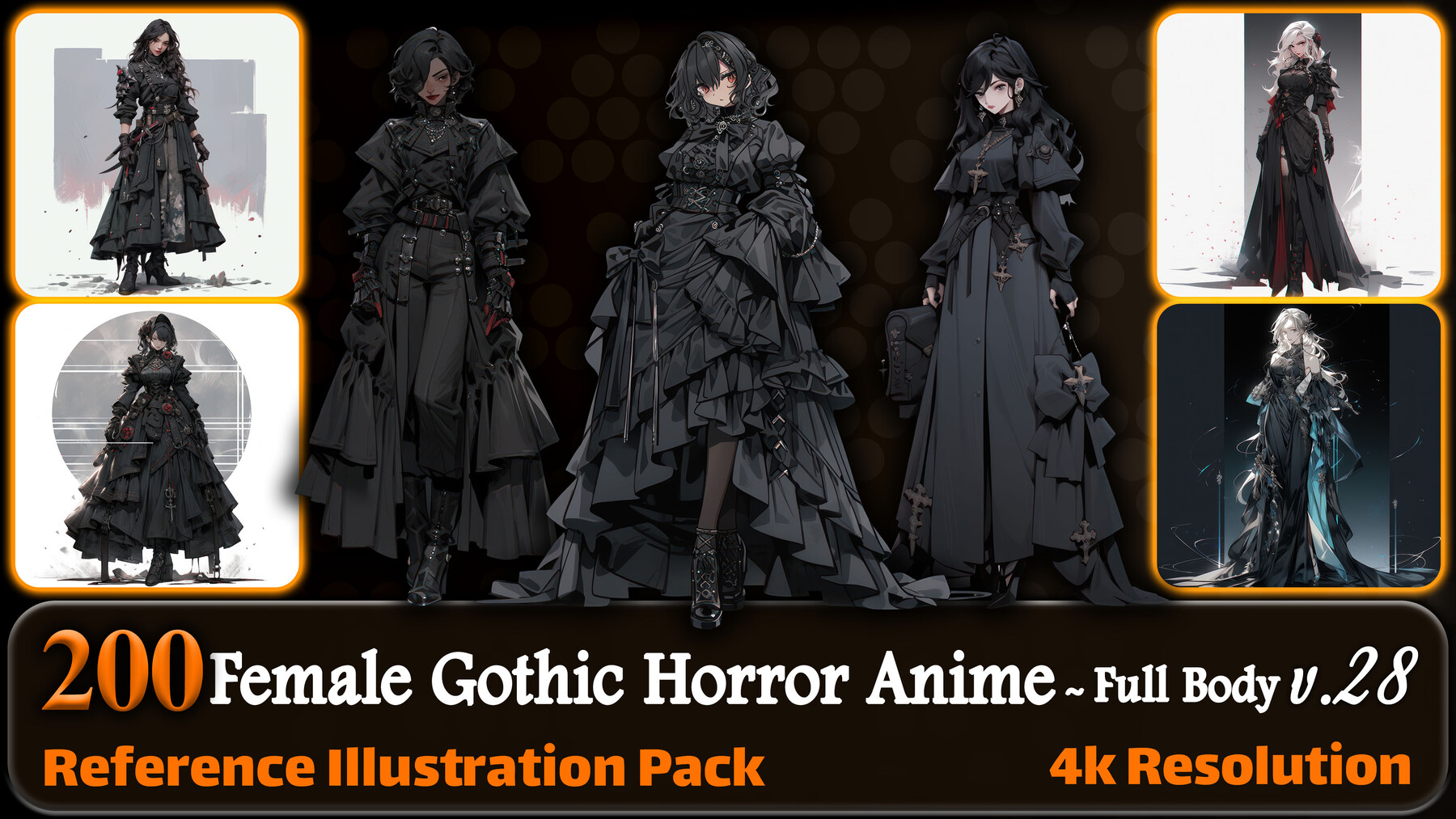 ArtStation - 200 Female Gothic Horror Anime (Full Body) Reference Pack | 4K  | v.28 | Artworks