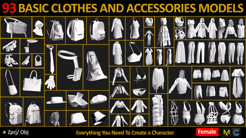 93 BASIC CLOTHES AND ACCESSORIES MODELS. MARVELOUSE DESIGNER AND OBJ FILES