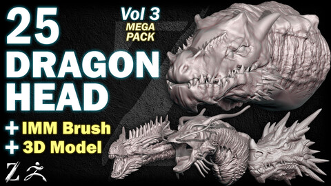 25 ZB ART Dragon Head For ZBrush (IMM Brush + 3D Model) - Vol 3