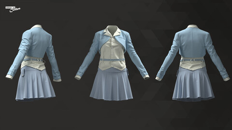 Women Blue Uniform - 92 Marvelous Designer and Clo3D