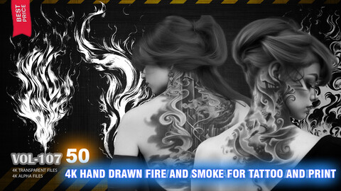 50 4K HAND DRAWN FIRE AND SMOKE TATTOO AND PRINT - HIGH END QUALITY RES - (ALPHA & TRANSPARENT) - VOL107