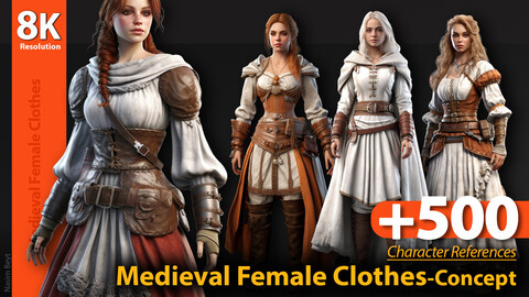 +500 Medieval Female Clothes. Character References, 8K Resolution