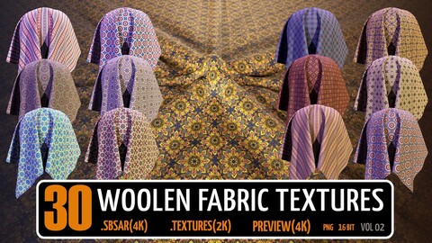 30 WOOLEN FABRIC TEXTURES/HIGH QUALITY/SBSAR/TILEABLE/BASE COLOR/ DISPLACEMENT/NORMAL/AO/ROGHNESS/vol02