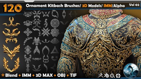 Ornament Kitbash Brushes/ Alpha / 3D Models / IMM  vol 02