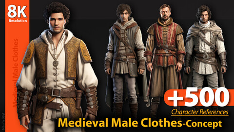 +500 Medieval Male Clothes. Character References, 8K Resolution