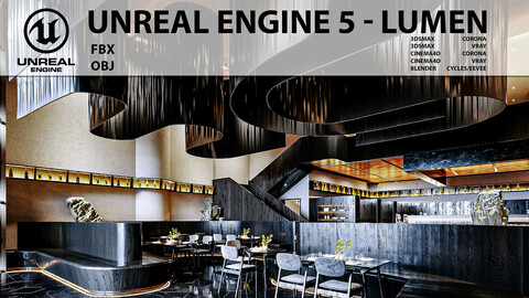 Black Restaurant Design for Unreal Engine