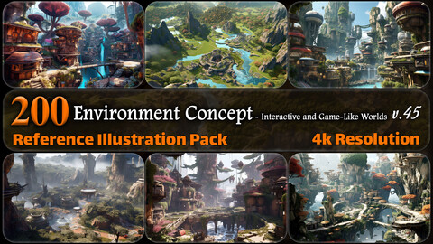 200 Environment Concept - Interactive and Game-Like Worlds Reference Pack | 4K | v.45