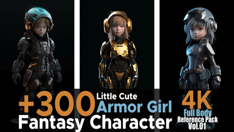 +300 Little Cute Armor Girl (Fantasy Character) Vol.01 | 4K | Reference Pack